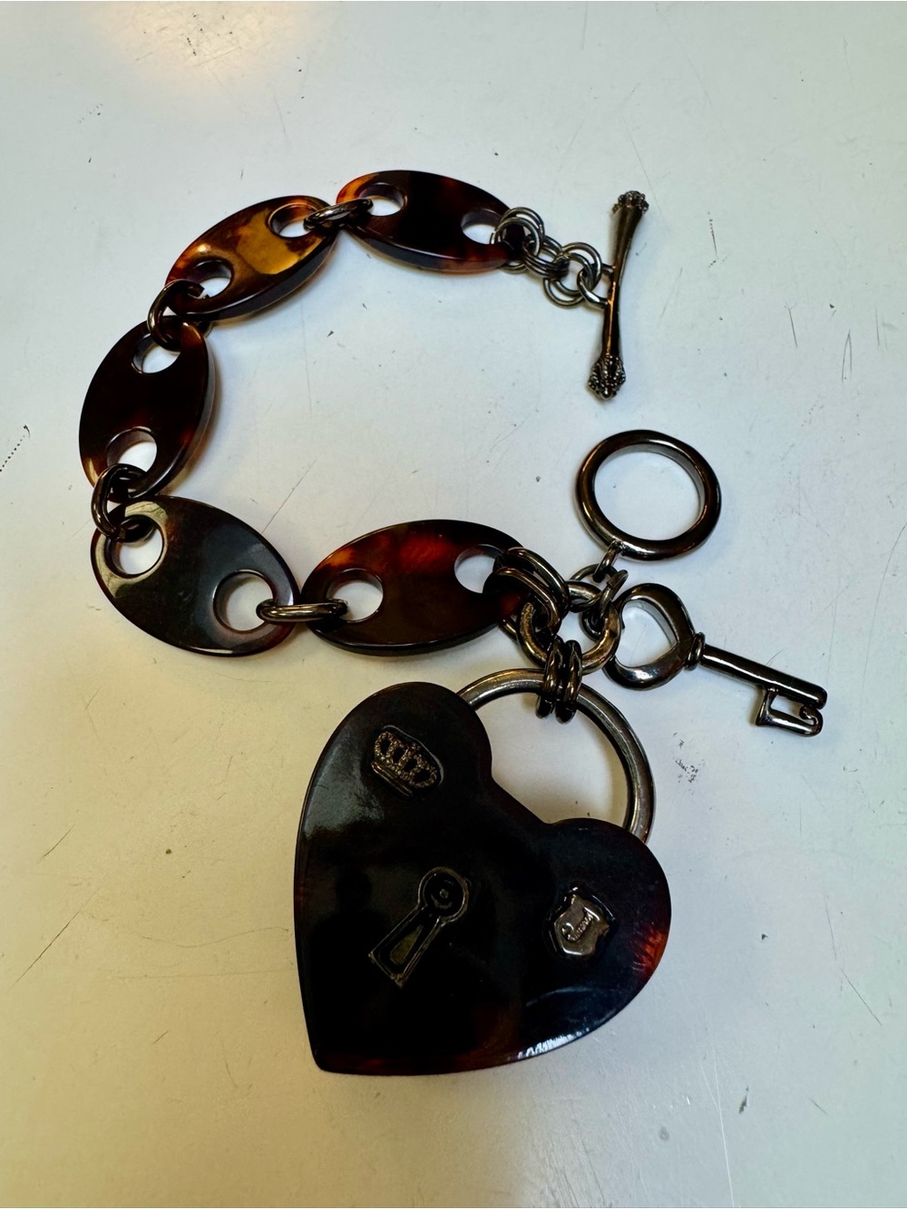 Juicy couture 1st generation rare tortoise heart & key padlock toggle bracelet